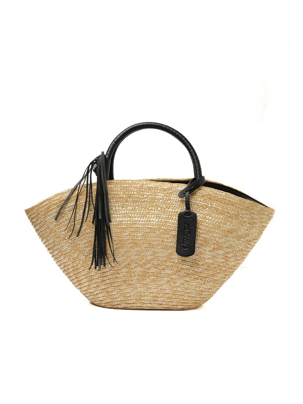NWOT Catarzi Natural Straw Leather Tote Black Trim Tassel Italy Beach Resort Bag